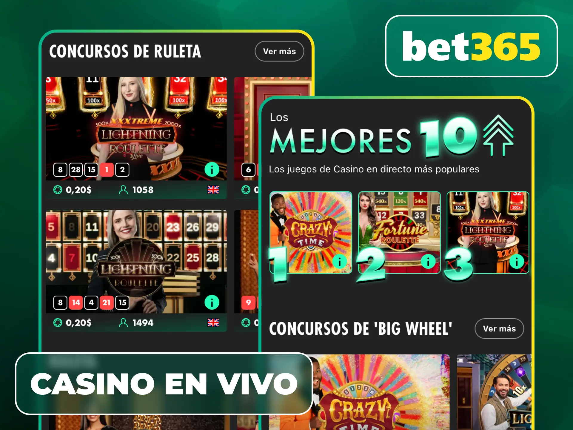 Vive la experiencia de una sala real con crupieres profesionales jugando al Casino en Vivo desde el Celular en Bet365.