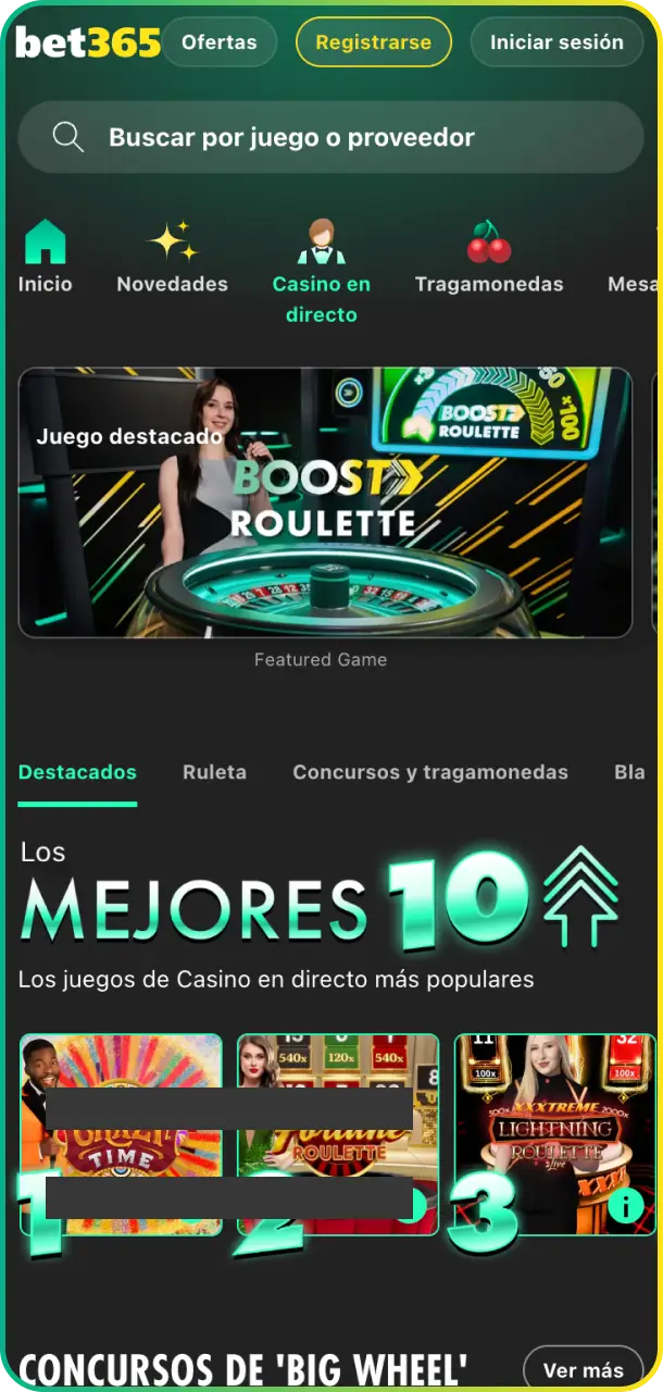 Navega por todas las opciones principales en la interfaz de Bet365 hogar.