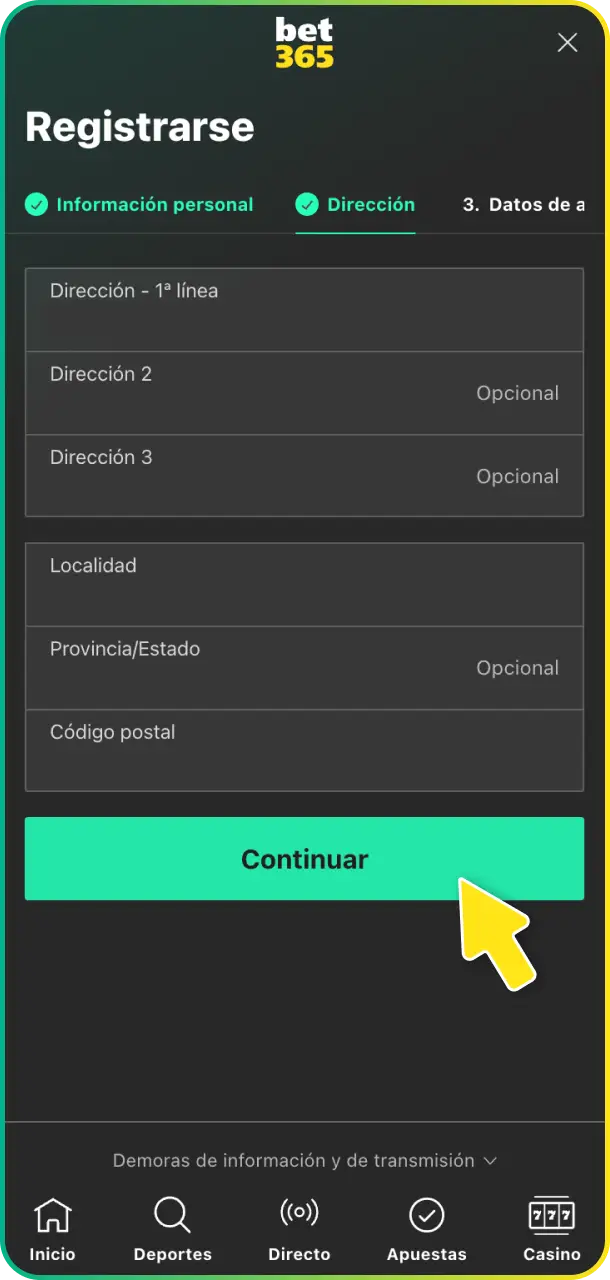 Proporciona tu dirección de residencia y elige tus datos de acceso en la Etapa 2 – Domicilio y Credenciales.
