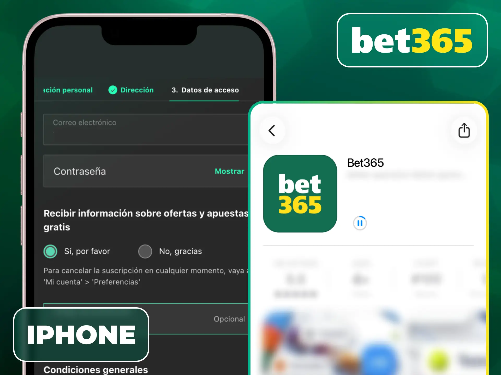 Disfruta de una interfaz fluida y crea tu perfil directamente Desde iPhone en la plataforma de Bet365.
